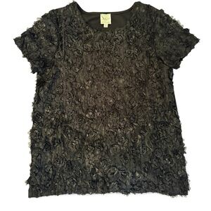 Weston Wear  Top Rare Black Rosette Floral Textured  | Made in San Francisco | M